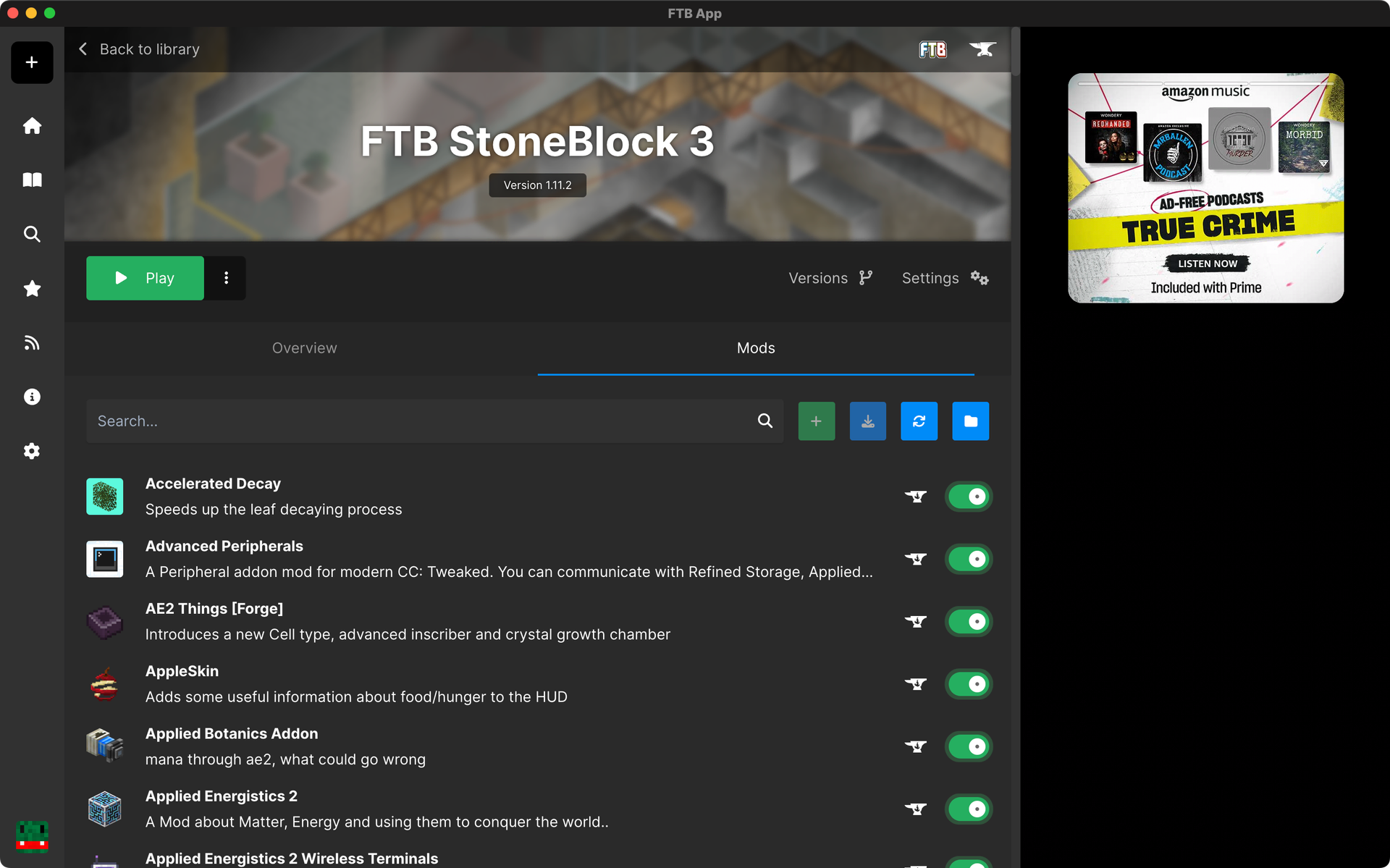The FTB App's Instance Page